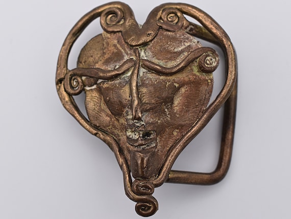 Solid Brass Hippie Boho Abstract Face Portrait Ar… - image 1