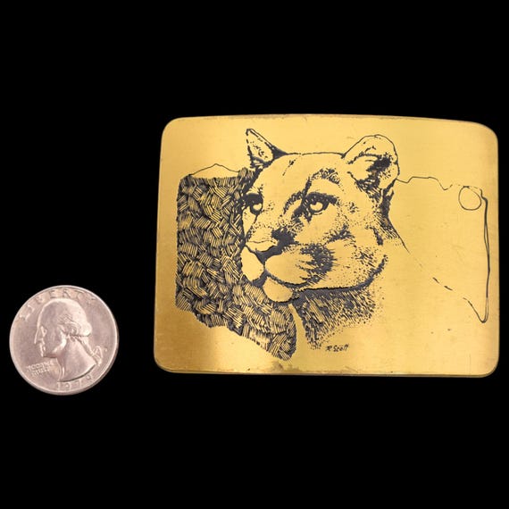 Mountain Lion Cougar Solid Brass Etching Vintage … - image 3