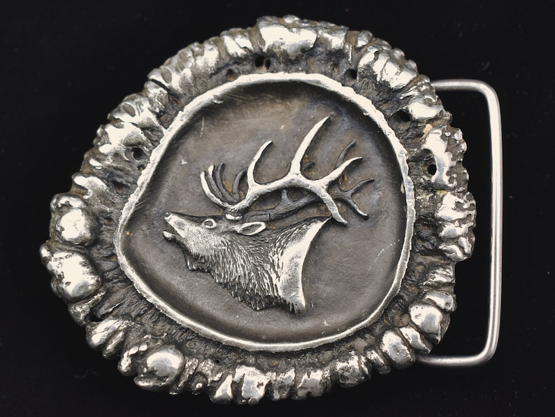 Elk Antler Crown Burr Casting Pewter Vintage Belt Buckle