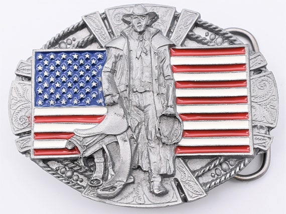 American Cowboy Stars & Stripes Flag Belt Buckle