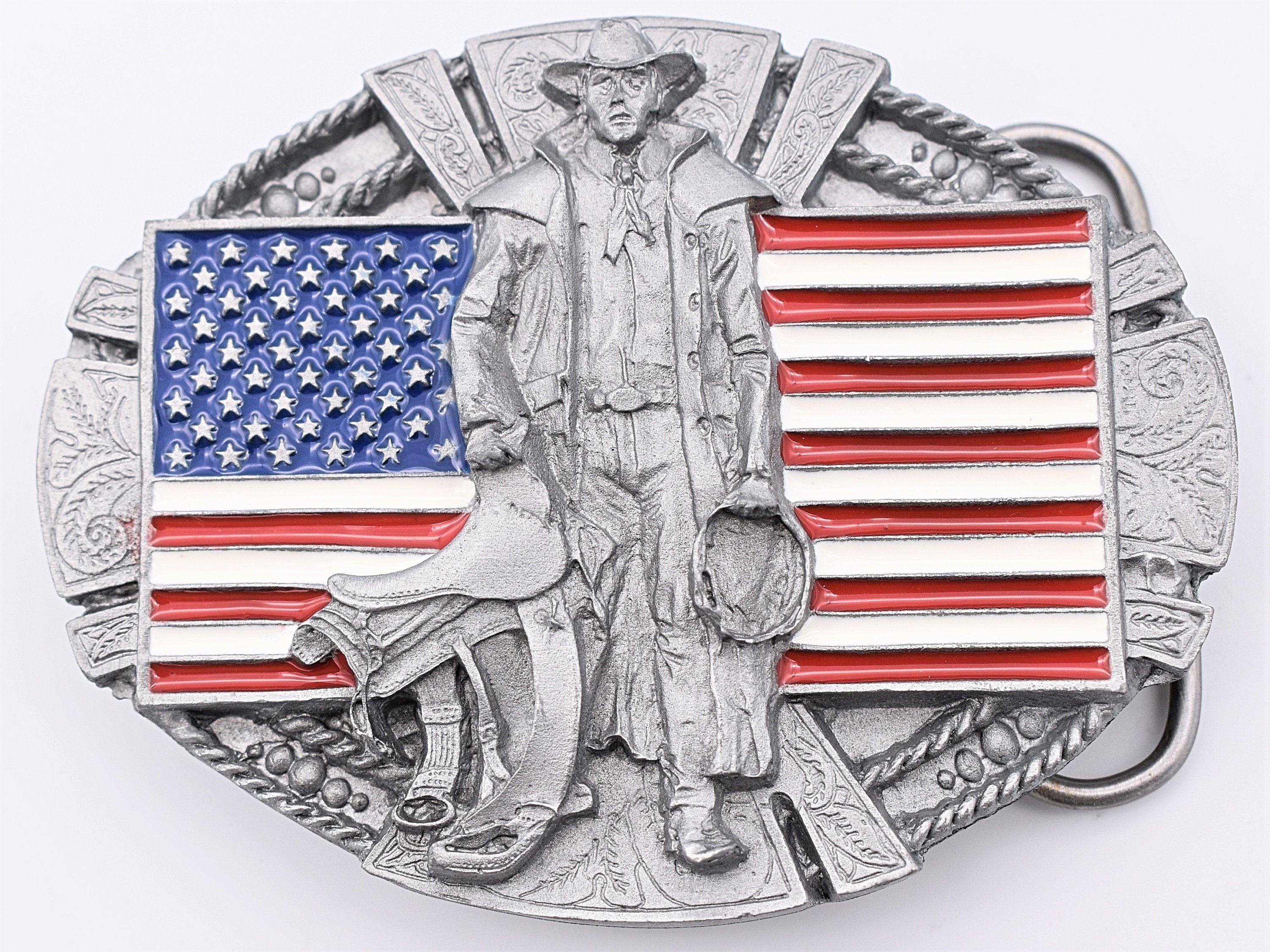 NEW American Flag & Stars Cowboy Belt Buckle Americana Men or Women American Flag Belt Buckle United States America Gold Metal  main image 2