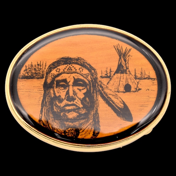 Indian Village Teepee Vintage Belt Buckle by Von West [ca. 1980s]