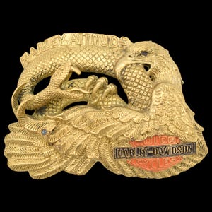 Harley Davidson Motorcycles Eagle Snake Solid Brass LARGE/Oversize Vintage Belt Buckle