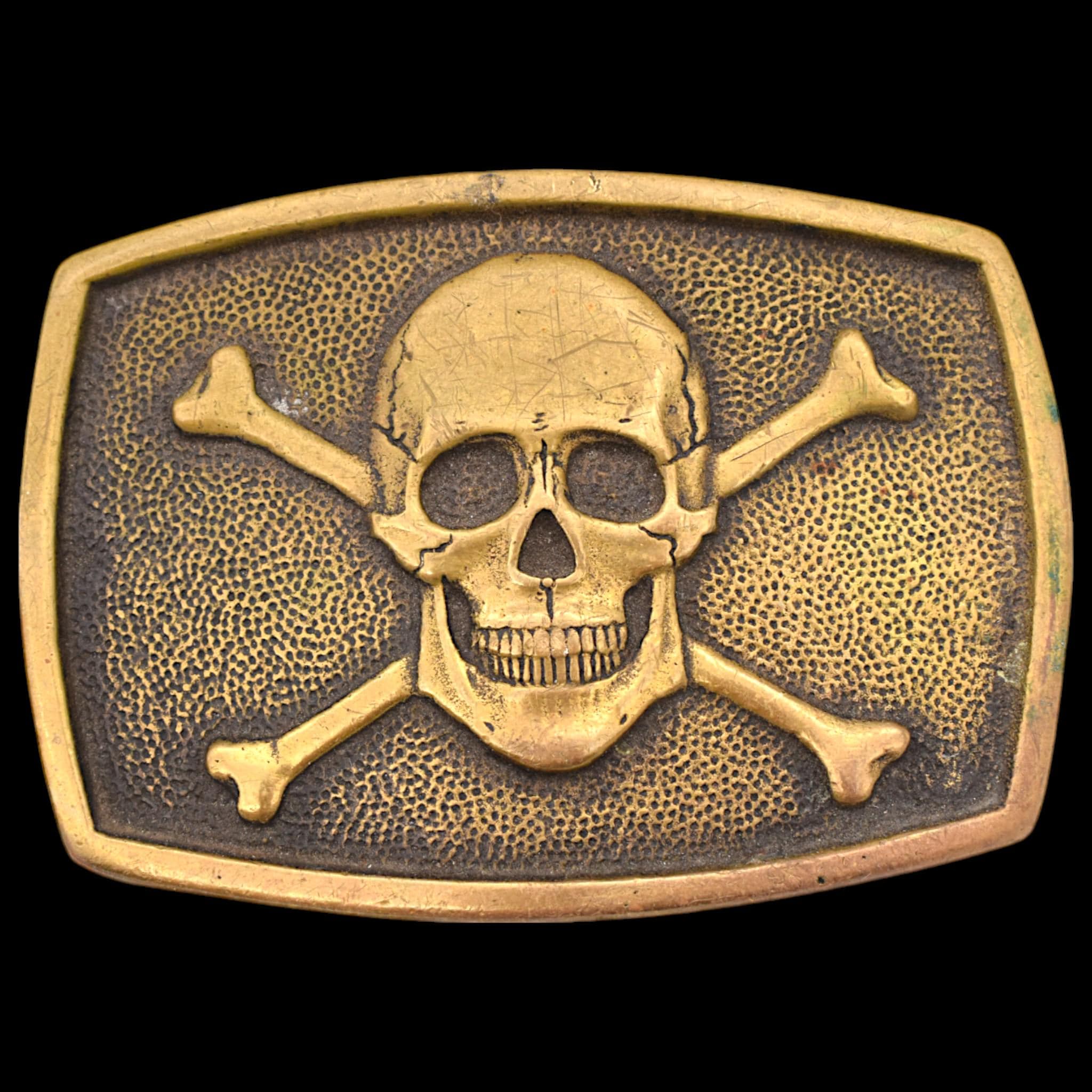 Solid Brass Skull and Crossbones Biker Punk Jolly Roger BTS