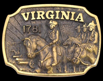 Solid Brass Virginia 1781 Siege of Yorktown Revolutionary War Vintage Belt Buckle by Heritage Mint [1981]