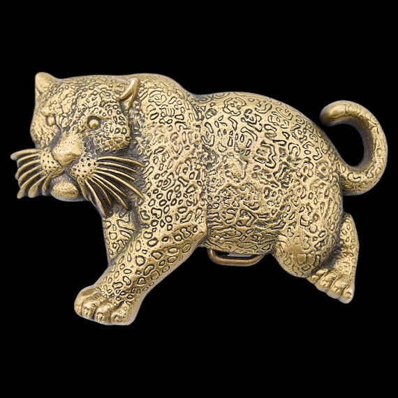 Leopard Jaguar Jungle Cat Solid Brass Heavy Vintage Belt  display picture 3