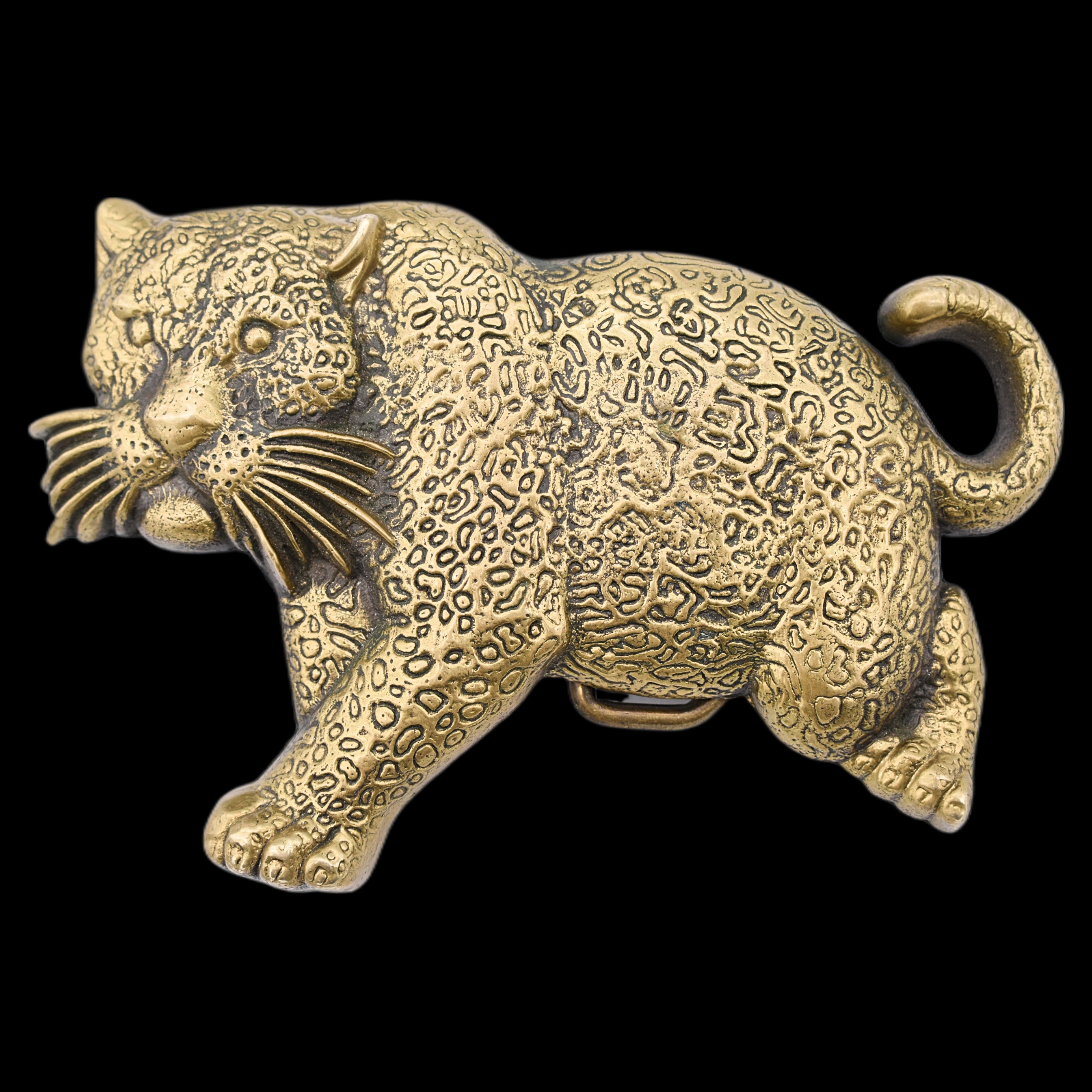 Vintage Leopard‎ Portrait Belt Buckle Wildlife Animal Art Metal Buckle Gold Metal Leopard Figurine Signed Belt Buckle Gold Plated  main image 3