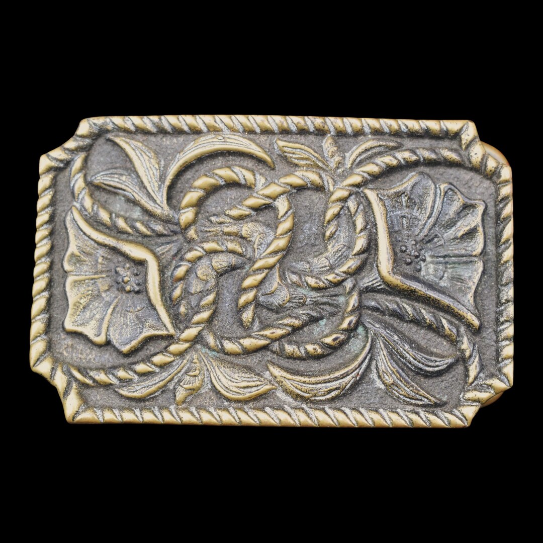 Solid Brass Western Flower & Ropes Vintage Belt Buckle by BTS [1978] - Etsy