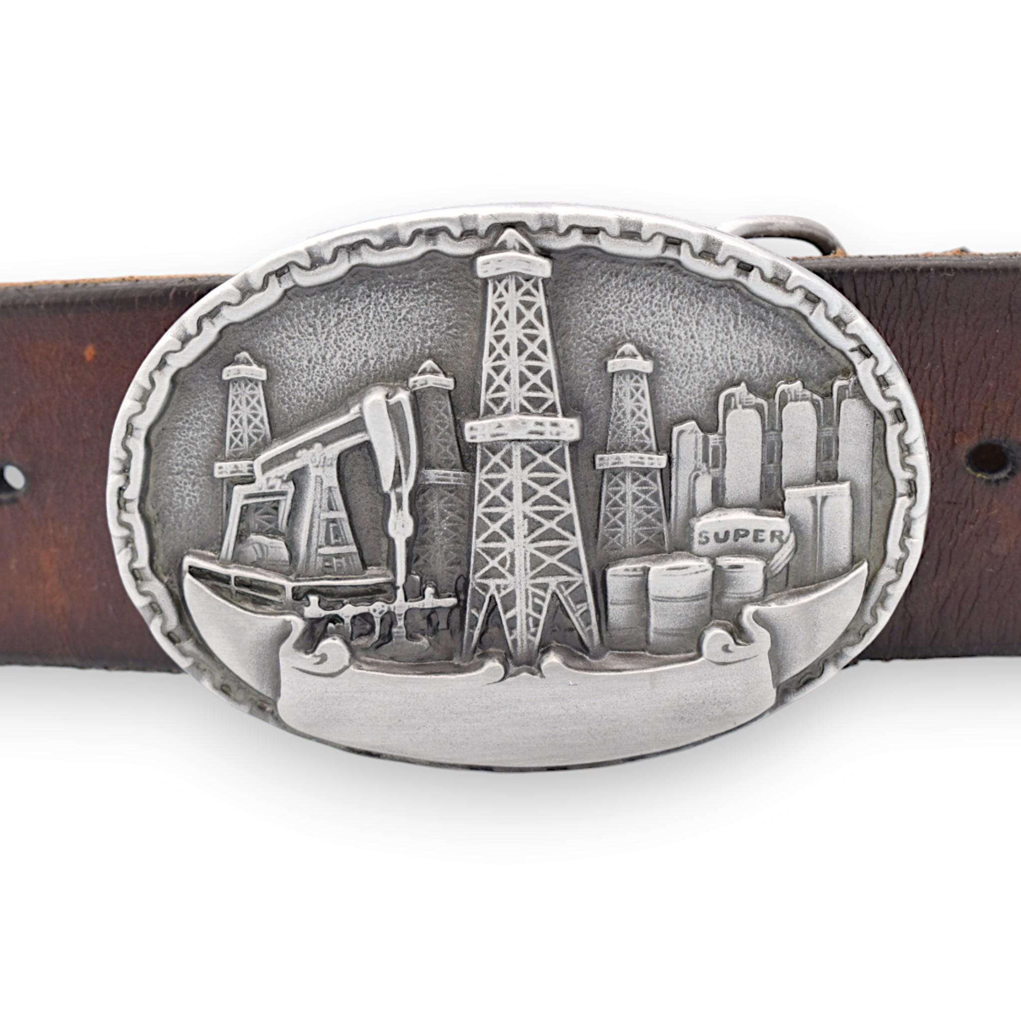 Fibbia Cintura Vintage Heritage Mint – Trivella Petrolio Oklahoma Derrick, Ottone Massiccio USA - Foto 4