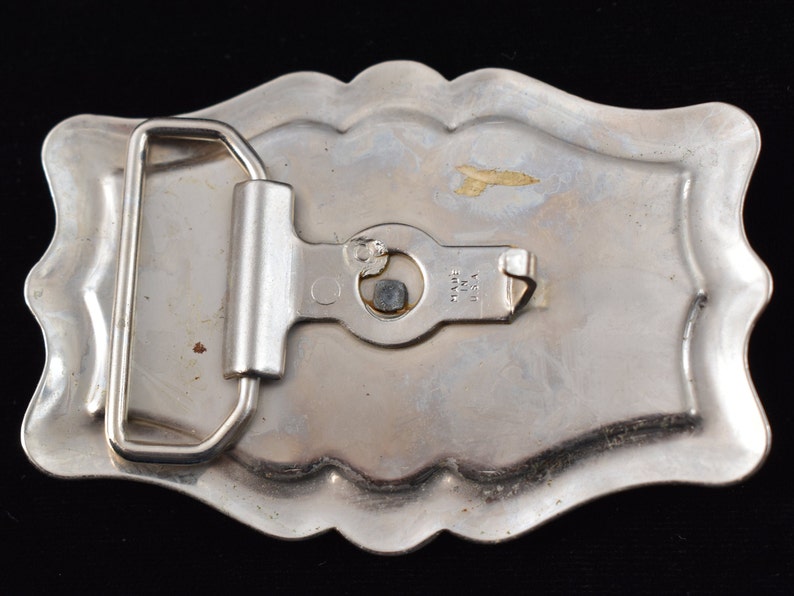 Nickel Silver Country Western Leather Saddle Vintage Belt Buckle