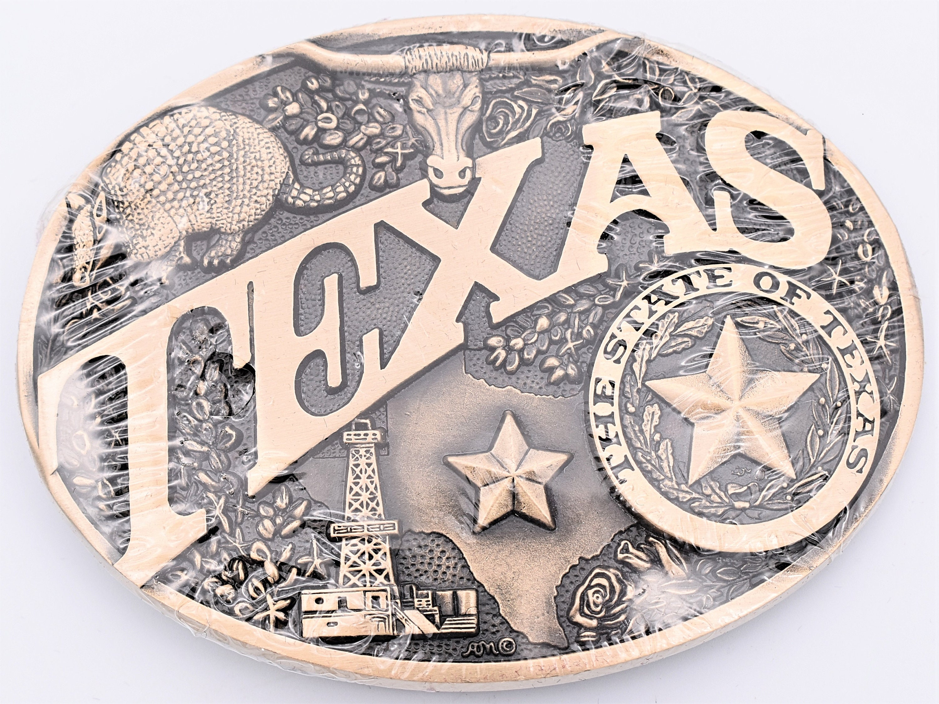 Great State of Texas Solid Brass Vintage Belt Buckle-Award Design Medals Texas State Seal Gold-Plated Brass Belt Buckle main image 3