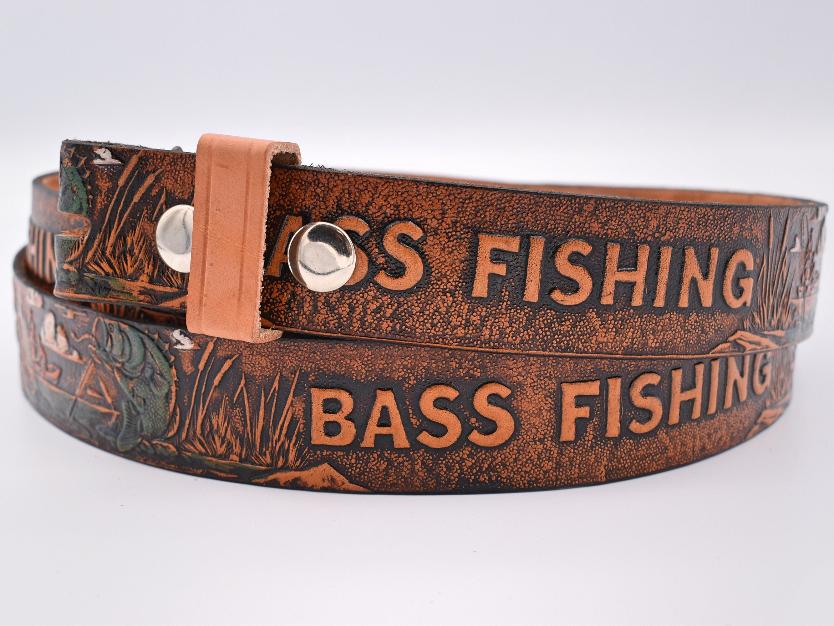 Vintage Genuine Leather Handmade Bass Fishing Belt CUSTOM SIZING Maximum 57  
