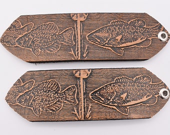 Handmade Leather Keychain Bass & Crappies Panfish Sunfish Largemouth Fisherman Pattern
