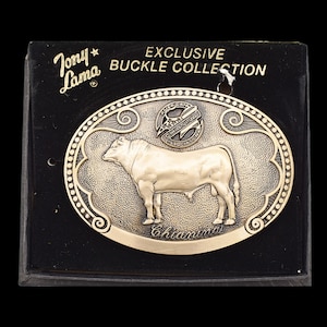 Chianina Cattle Breed Tony Lama Solid Brass Vintage Belt Buckle W/Box