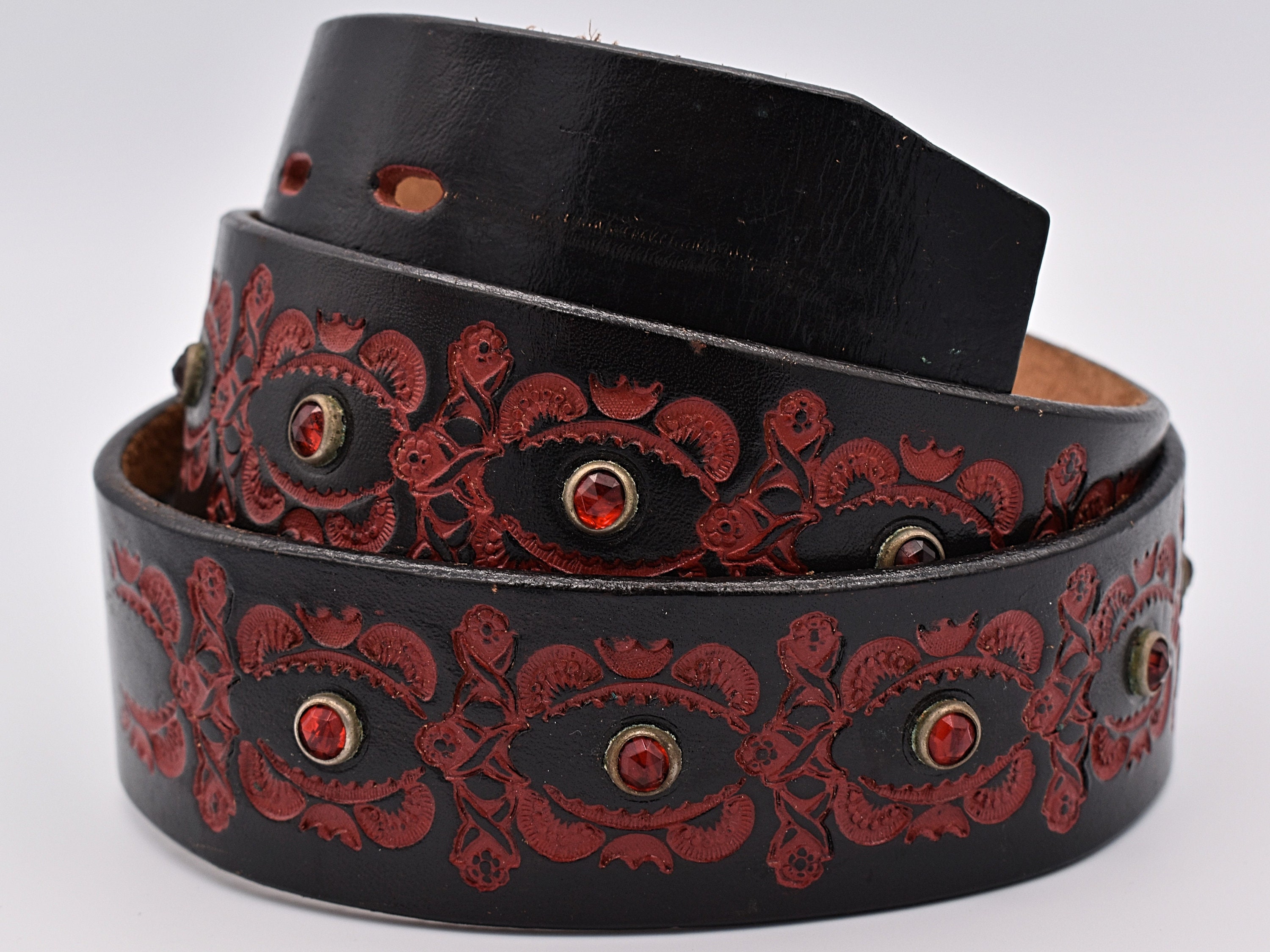 Genuine Leather Belt Size 34 Stamped & Painted Western - Etsy