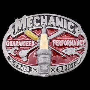 Mechanic ~Guaranteed Performance~ Spark Plug Ratchet Wrench Tools Belt Buckle