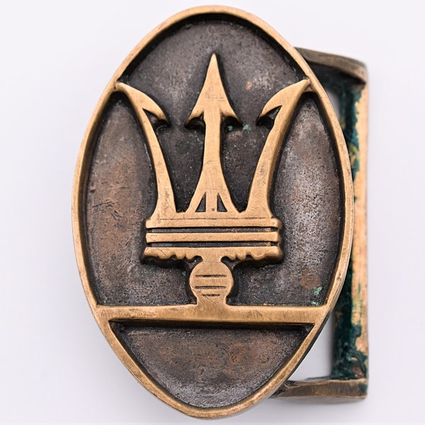 Solid Brass Maserati Trident Logo Emblem Crest Sports Car Vintage Belt Buckle