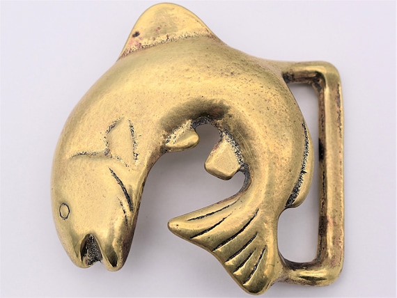 Jumping Trout Fish Solid Brass Hippie Vintage Tri… - image 1