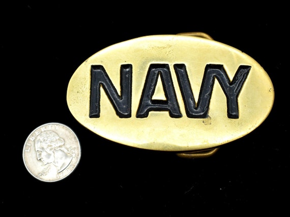 Navy Solid Brass 1970s Vintage Belt Buckle - image 3