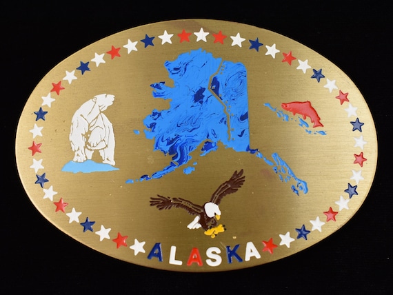 Alaska State Polar Bear Salmon Eagle Vintage Belt… - image 1