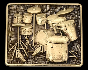 Solid Brass Drum Set Vintage Belt Buckle by BBB Baron Brass Buckles [1980]