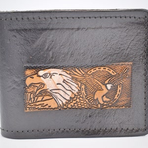 Cartera de cuero genuino vintage con águila calva en vuelo