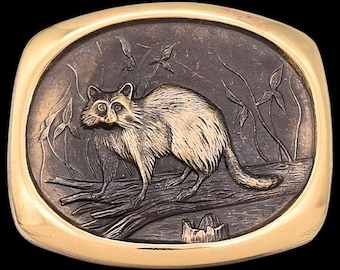 Solid Bronze Raccoon SL Knight 1980s BTS Vintage Belt Buckle W/Box