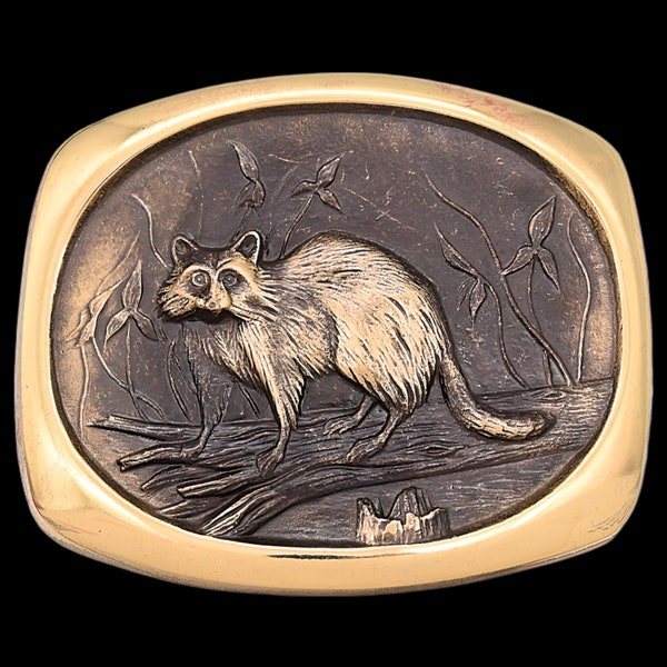 Solid Bronze Raccoon SL Knight 1980s BTS Vintage Belt Buckle W/Box