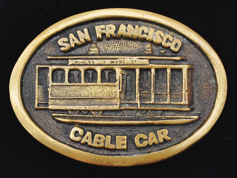 San Francisco Cable Car California Vintage 1970s Belt Buckle image 1