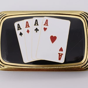 Hand Full of Aces Poker Card Player Quads Vintage Solid Brass Belt Buckle