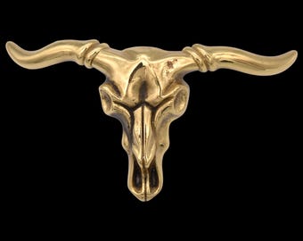 LARGE Solid Brass Longhorn Bull Skull 1980s Vintage Belt  display picture 1