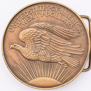 20 Dollar Gold Piece Tails/Reverse Faux Coin Vintage Belt Buckle