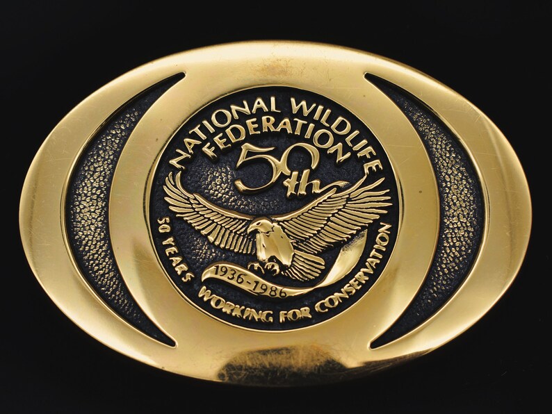 National Wildlife Federation Solid Brass Vintage Belt Buckle