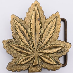 Solid Brass Marijuana Pot Leaf Vintage Belt Buckle