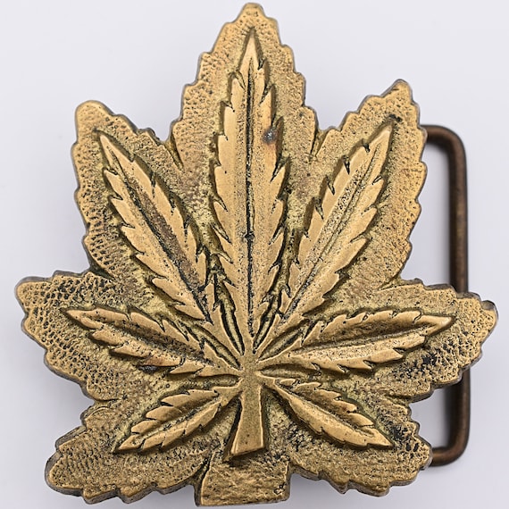 Solid Brass Marijuana Pot Leaf Vintage Belt Buckle - Etsy display picture 1