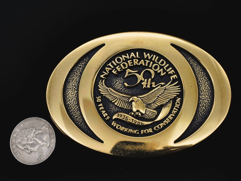 National Wildlife Federation Solid Brass Vintage Belt Buckle