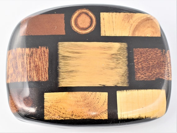 Wood Resin Mosaic Inlay Abstract Vintage Belt Buc… - image 1