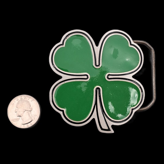 Lucky Four Leaf Green Clover Belt Buckle - image 3