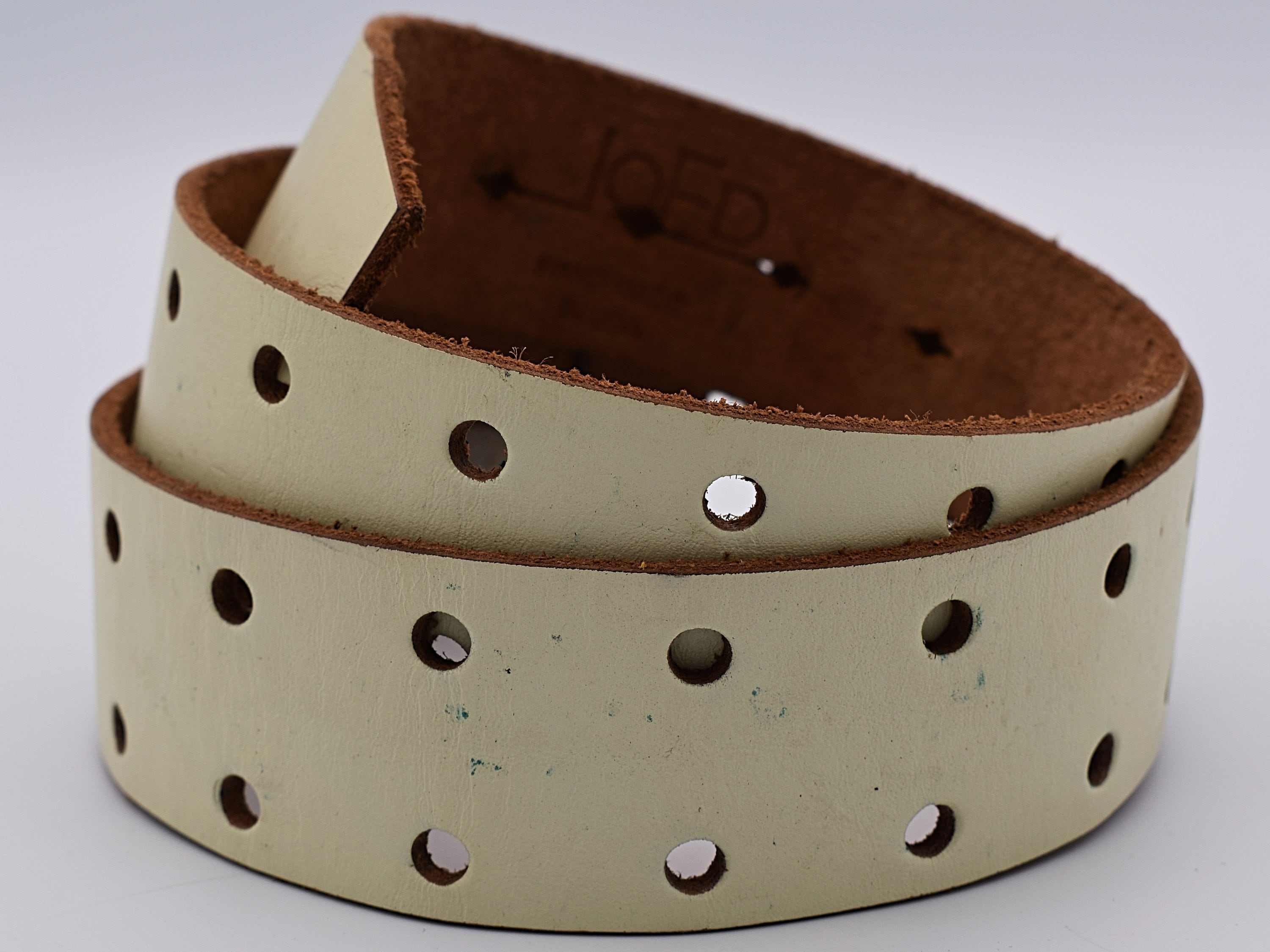 Vintage Leather Belt Size 34 ~ Distressed White Painted Holepunch