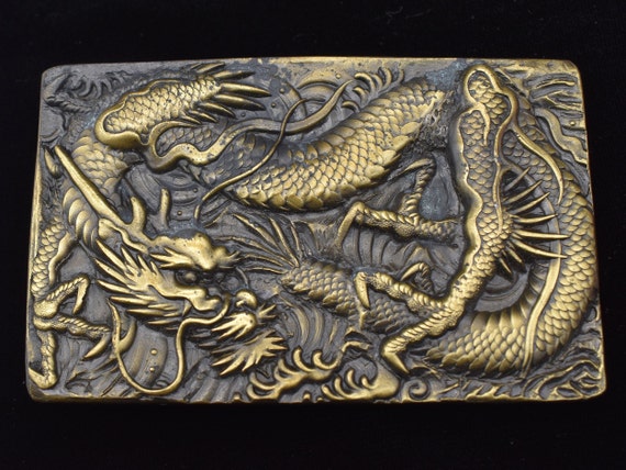 Asian Dragon Fantasy Art 1970s Vintage Belt Buckle