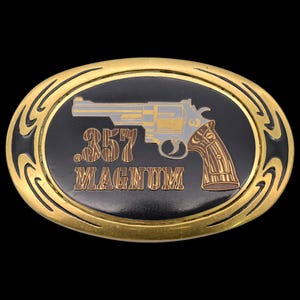 357 Magnum Revolver Pistol Brass Vintage Belt Buckle by NAP Inc [1983]