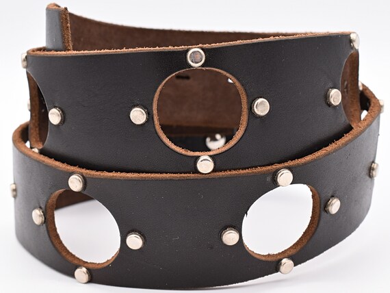 Genuine Vintage Retro Circle Studded Leather Belt