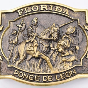 Florida Ponce De Leon Explorer Conquistador Solid Brass 1980s Vintage Belt Buckle