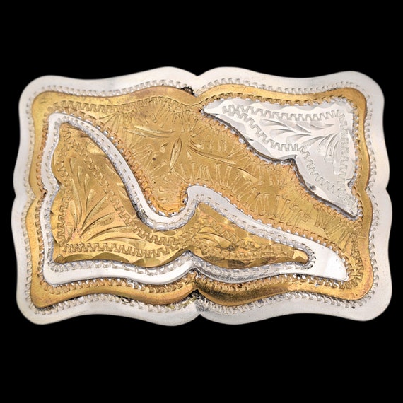 German Silver Jewelers Bronze Paisley Tooled Western Vintage  display picture 2