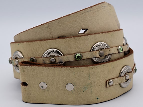 Genuine Leather Belt Size 34 White Ivory Cream Color W/hoops - Etsy