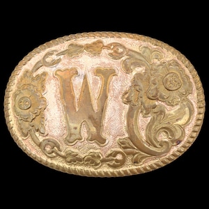 Letter W Western Engraved Vintage Belt Buckle - Crumrine Made in USA