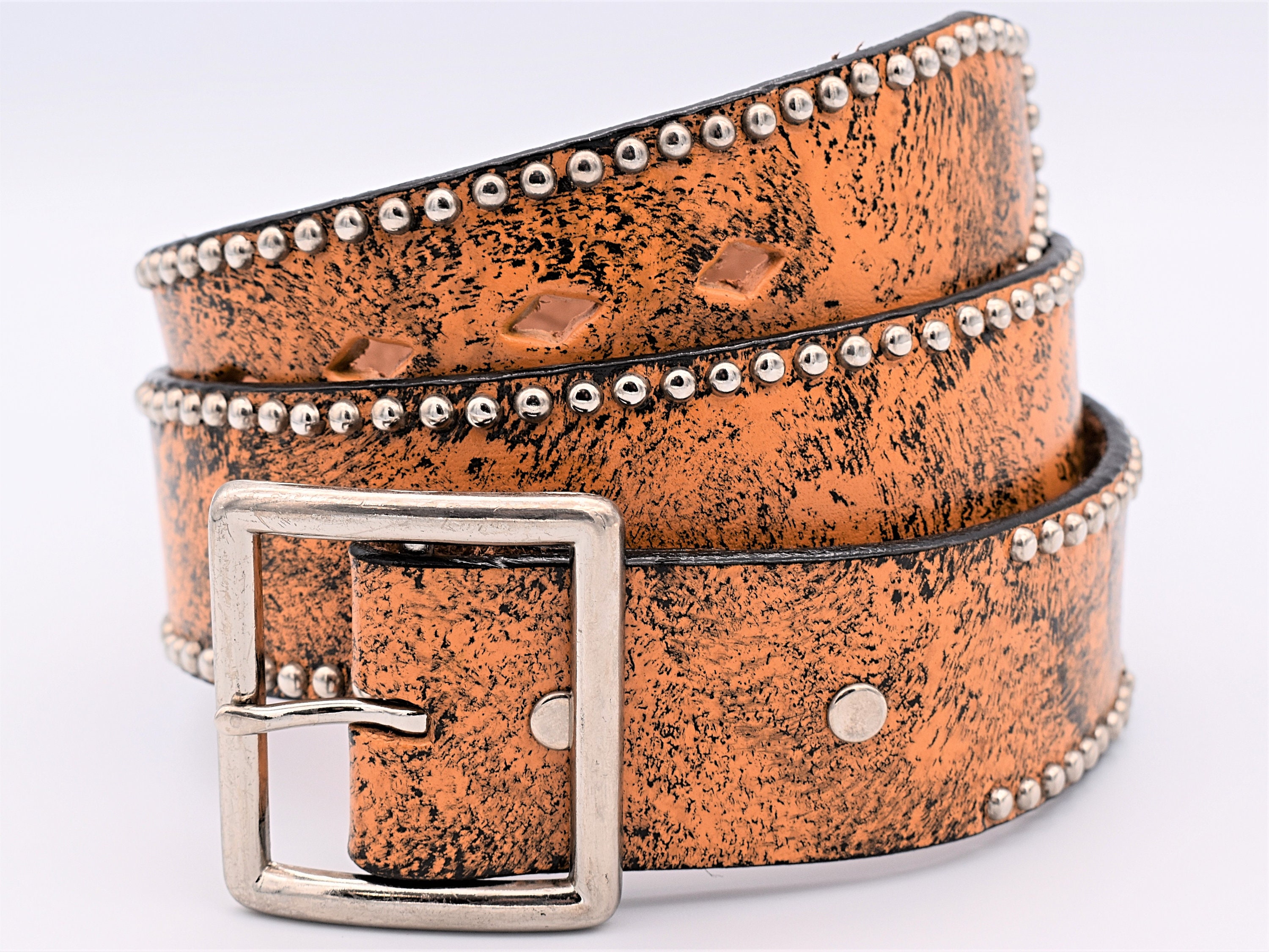 Vintage Jeweled Belt / Silvertone & Burnt Orange Orange Western Rhinestone Belt - Etsy main image 2