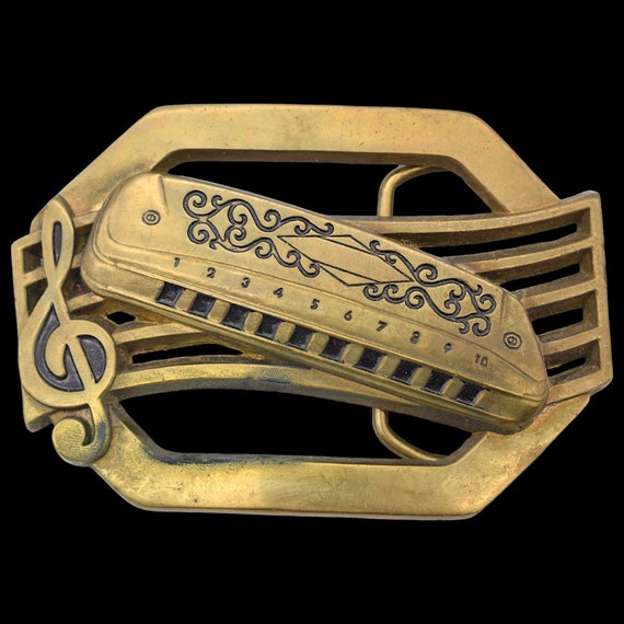 Solid Brass Harmonica Country Western Music Blueg… - image 1