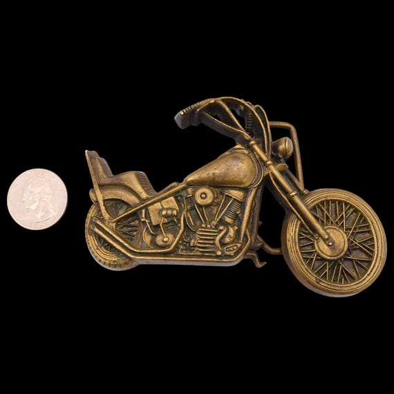 Solid Brass Chopper Motorcycle Vintage 1970s Belt… - image 3