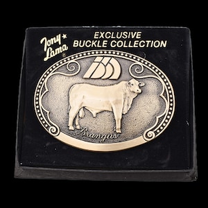 Brangus Cattle Breed Tony Lama Solid Brass Vintage Belt Buckle W/Box